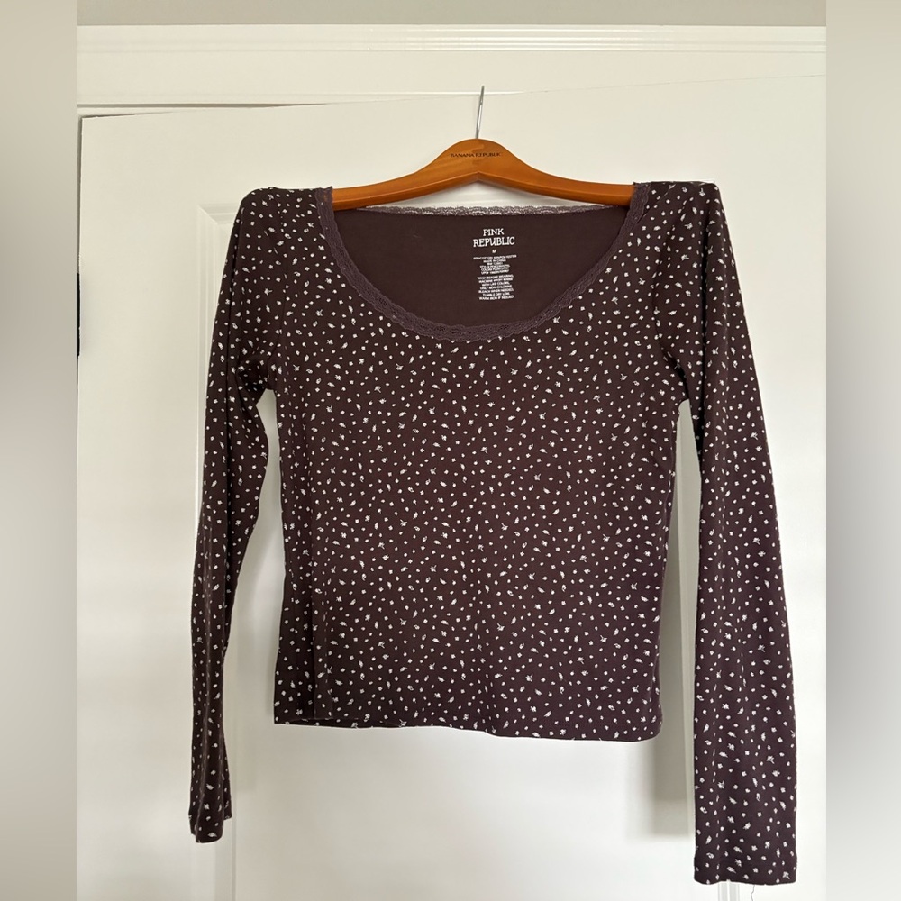 Pink Republic Brown Long Sleeve Top with White floral